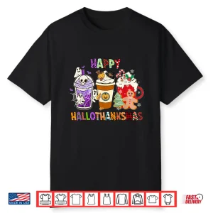 Happy Hallothanksmas Halloween Thanksgiving Christmas Design Shirt