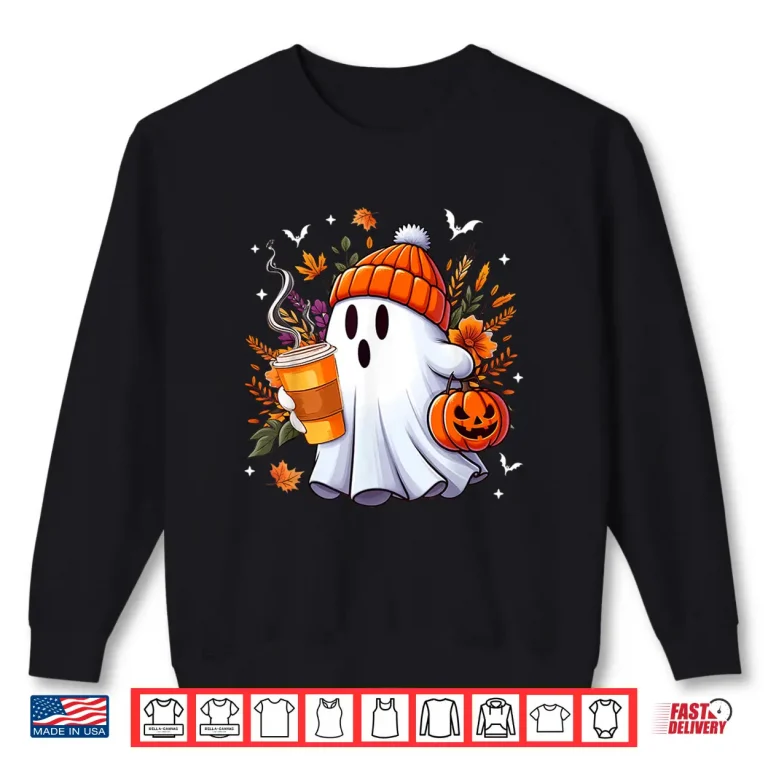 Sweatshirt Halloween Ghost Drinking Ice Coffee Lover Ghost Girl Women Shirt