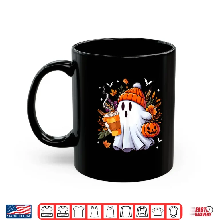 Mug Halloween Ghost Drinking Ice Coffee Lover Ghost Girl Women Shirt
