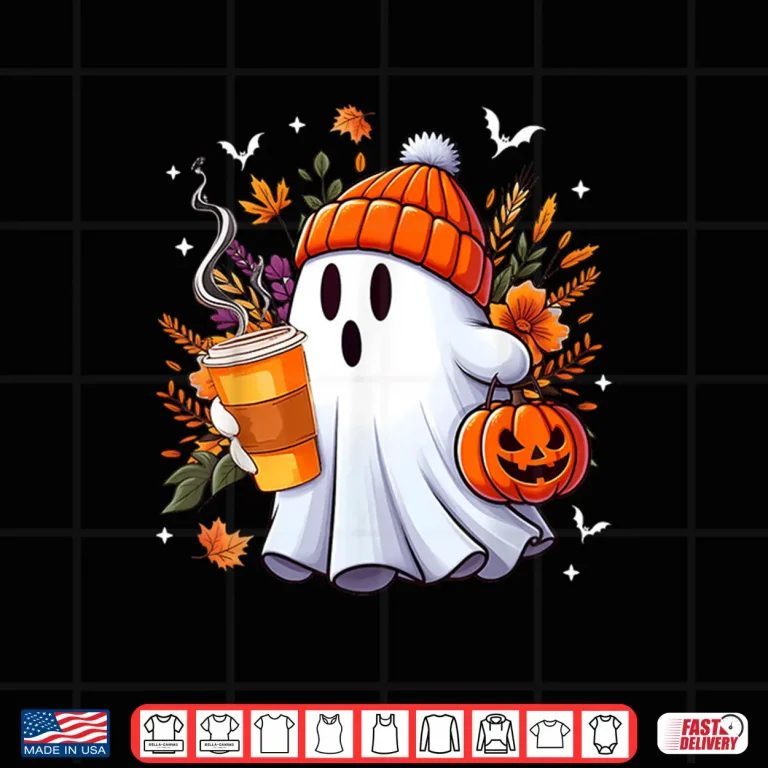 Design Halloween Ghost Drinking Ice Coffee Lover Ghost Girl Women Shirt