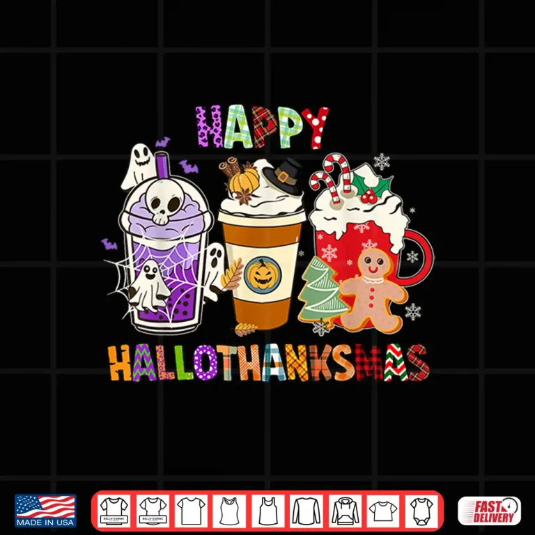 Design Happy HALLOTHANKSMAS Halloween Thanksgiving Christmas Design Shirt