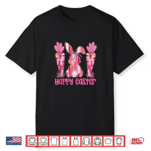 Pink Brushstroke Bunny Carrot Happy Easter Modern Shirt