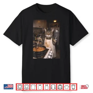 Funny Cat Smoking Retro Cooking Cat Meme Graphic Shirt
