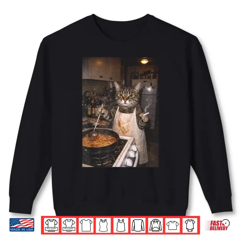 Sweatshirt Funny Cat Smoking Retro Cooking Cat Meme Graphic Shirt
