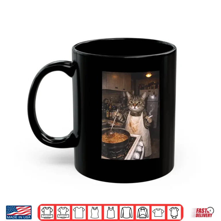 Mug Funny Cat Smoking Retro Cooking Cat Meme Graphic Shirt