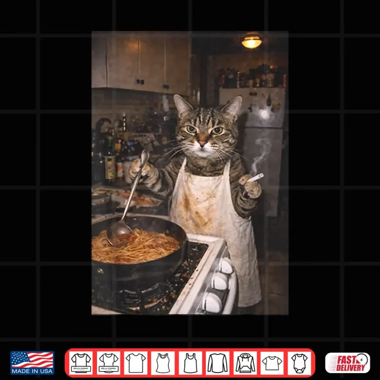 Design Funny Cat Smoking Retro Cooking Cat Meme Graphic Shirt