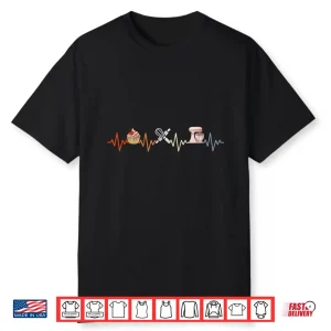 Baking Heartbeat Retro Funny Pastry Baker Chef Cooking Shirt