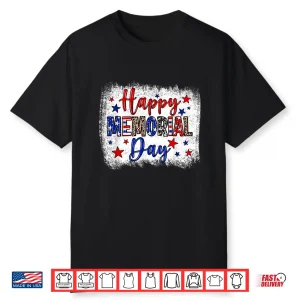 Bleached Happy Memorial Day Leopard Usa Patriotic Modern Shirt