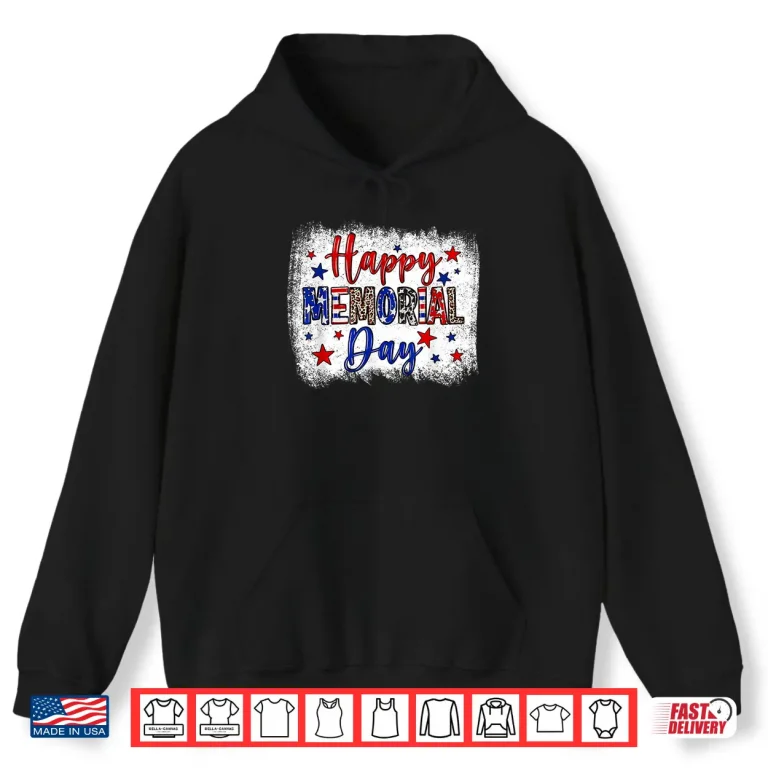 Hoodie Bleached Happy Memorial Day Leopard USA Patriotic Modern Shirt