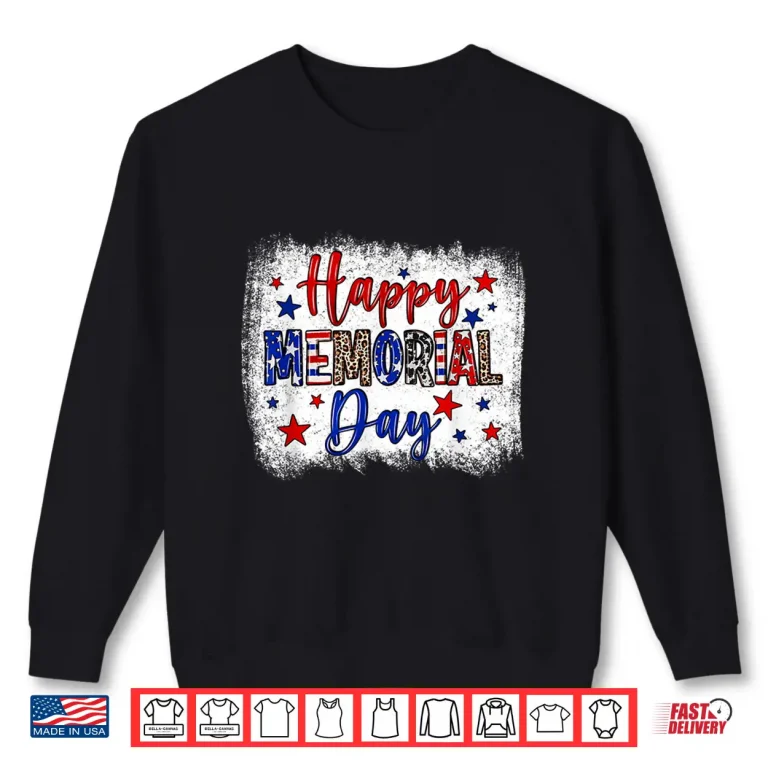 Sweatshirt Bleached Happy Memorial Day Leopard USA Patriotic Modern Shirt