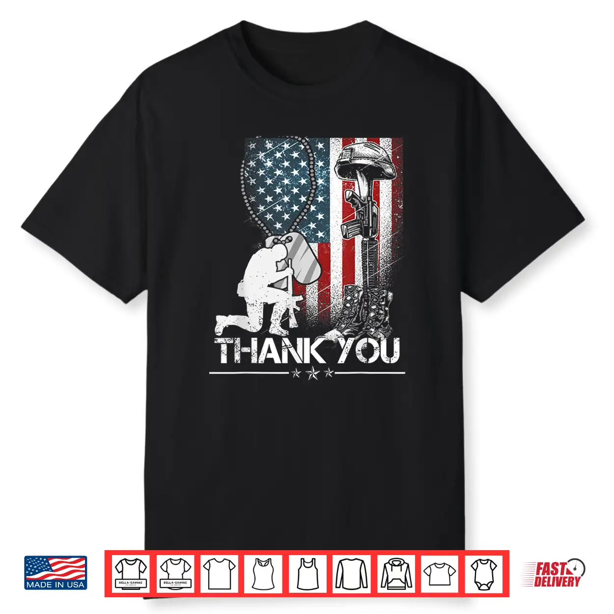 Distressed Memorial Day Flag Military Boots Dog Tags Shirt