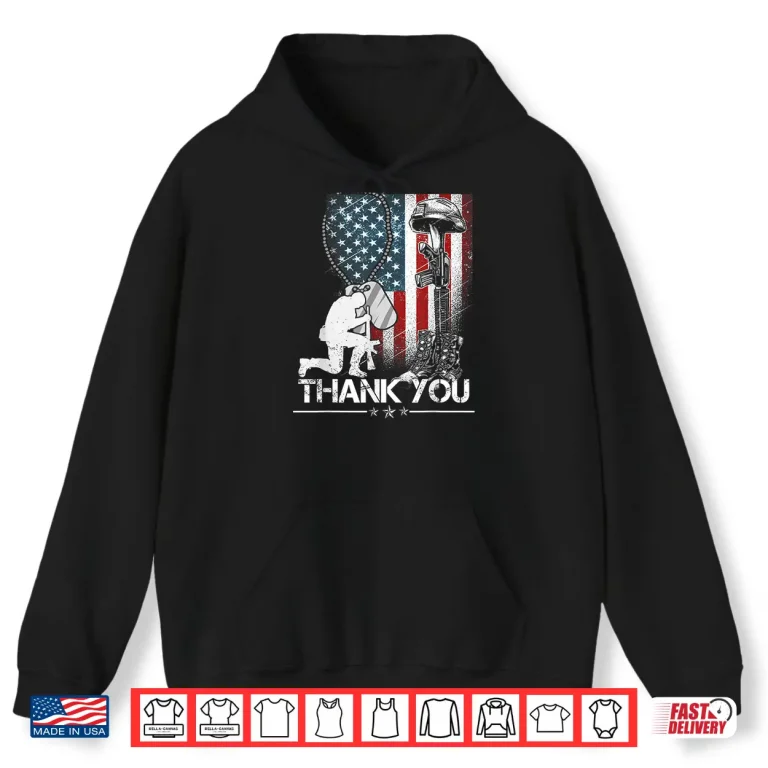 Hoodie Distressed Memorial Day Flag Military Boots Dog Tags Shirt