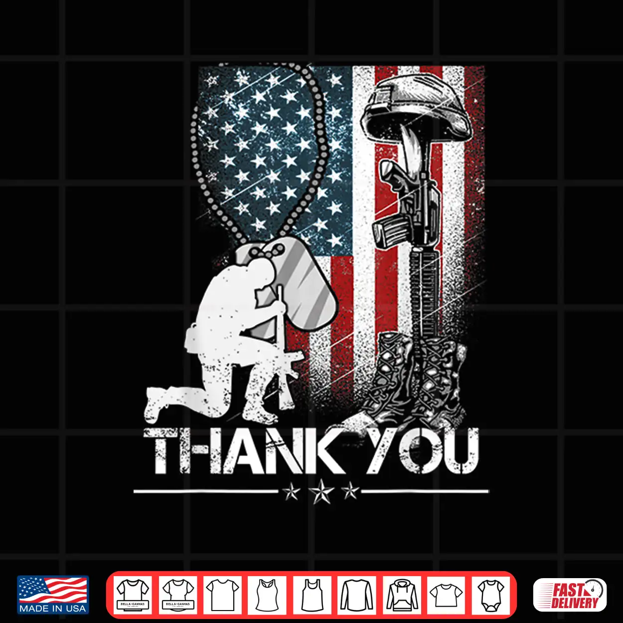 Distressed Memorial Day Flag Military Boots Dog Tags Shirt