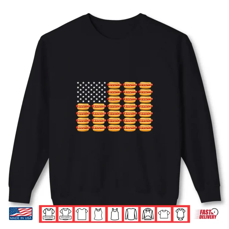 Sweatshirt Hot Dog American Flag July Fourth Patriotic Summer BBQ Shirt