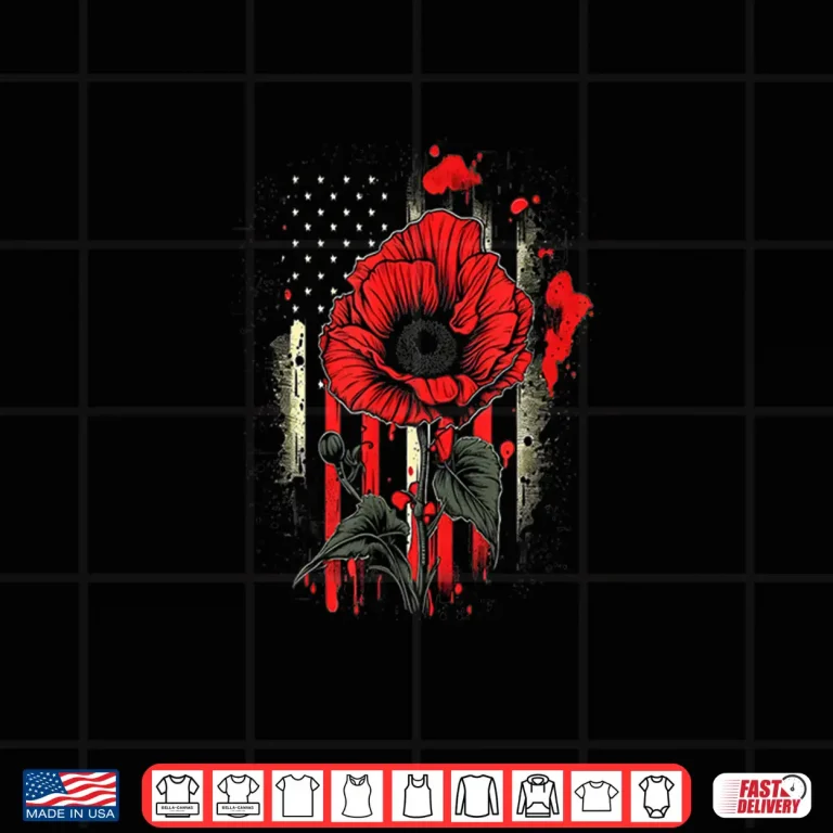 Design Memorial Day Red Poppy Flower American Flag USA July Fourth Shirt