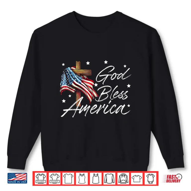 Sweatshirt God Bless America Cross American Flag US Patriotic Christian Shirt