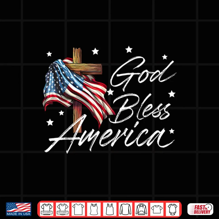 Design God Bless America Cross American Flag US Patriotic Christian Shirt