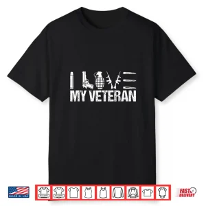 I Love My Veteran Flag Heart Shirt