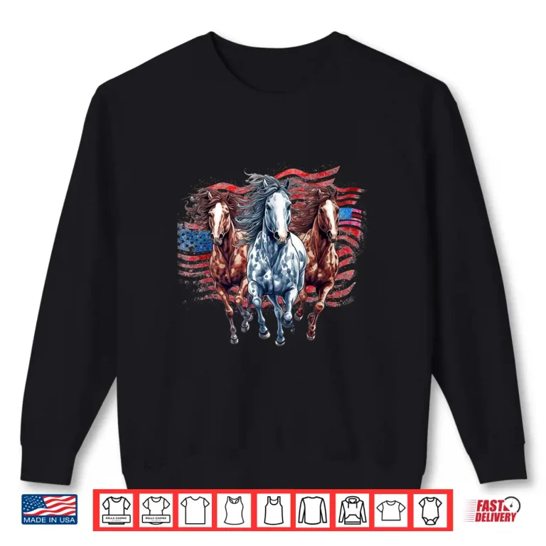 Sweatshirt Memorial Day 4th of July patriotic usa flag horses Shirt