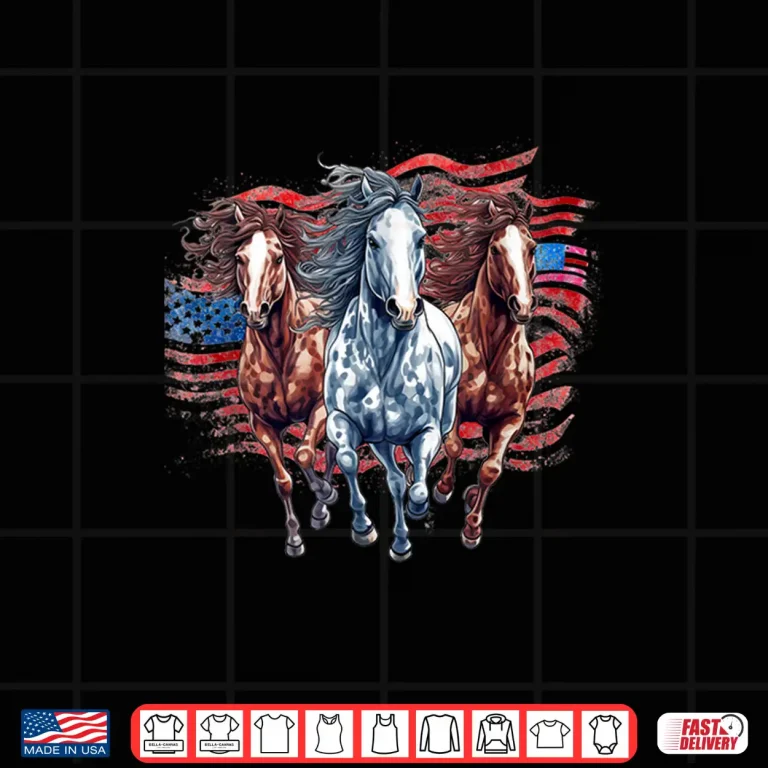 Design Memorial Day 4th of July patriotic usa flag horses Shirt
