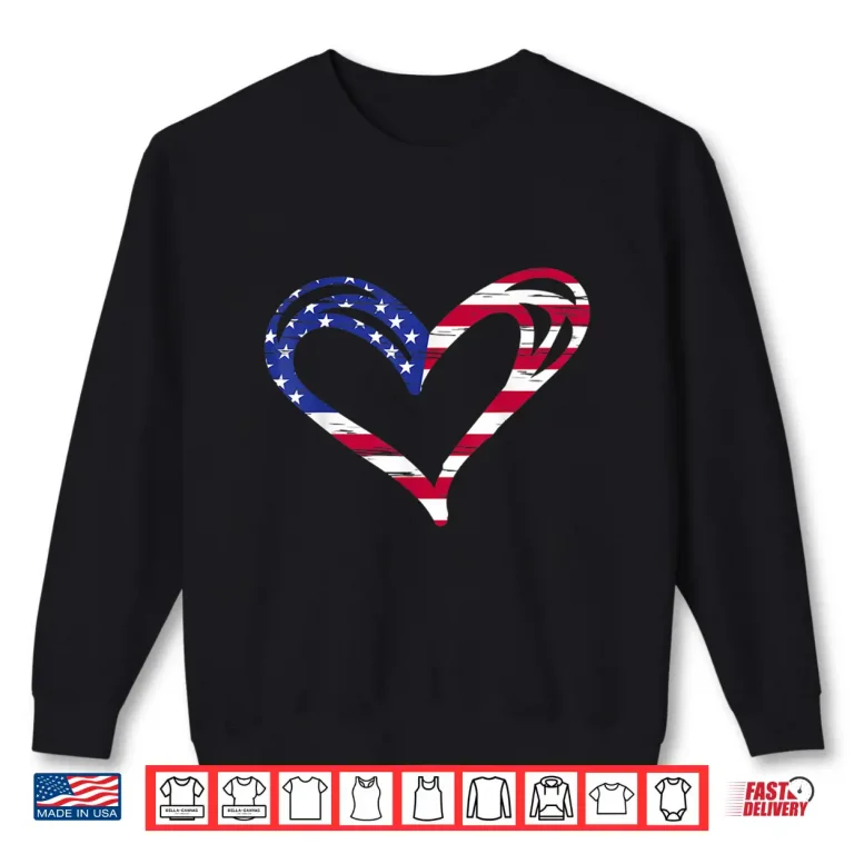 Sweatshirt USA Flag Heart American Patriotic Armed Forces Memorial Day Shirt