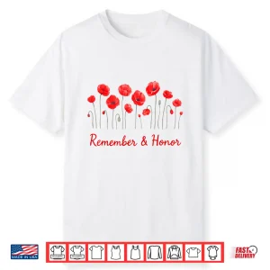 Womens Honor Remember Memorial Day Poppy Flower Patriotic Shirt
