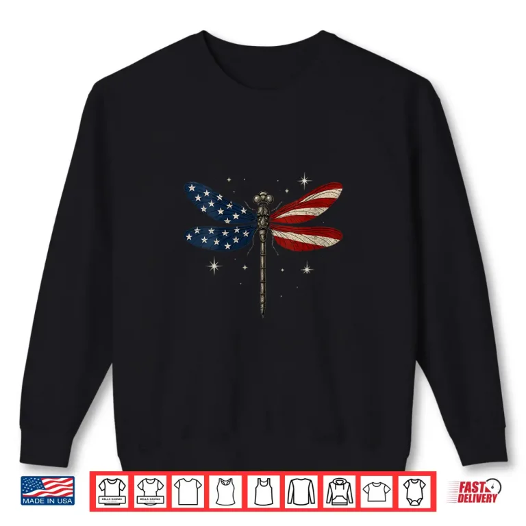 Sweatshirt Womens Dragonfly American Flag 4th of July Memorial Day Patriotic Shirt