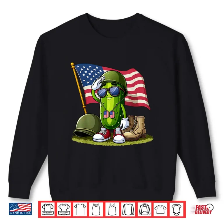 Sweatshirt Salute Pickle American USA Flag Memorial Day 4th of July Shirt