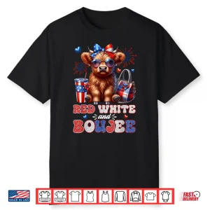 Cute Red White And Boujee Highland Cow Fourth Of July Shirt