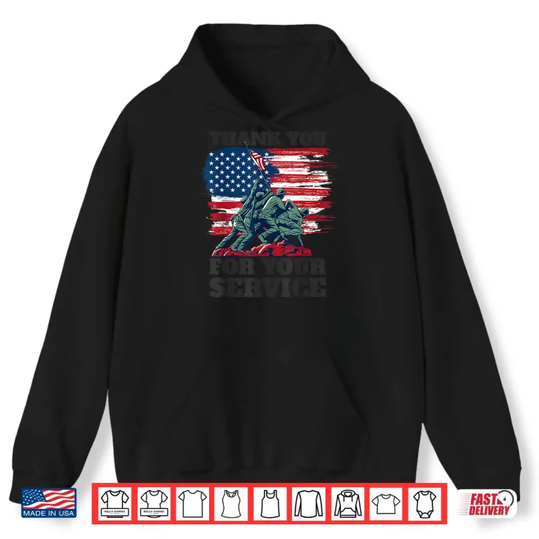 Hoodie USA Flag Thank You For Your Service Veterans Memorial Day Shirt