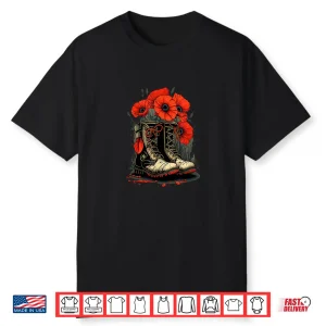 Memorial Day Red Poppy Flower Military Boots July Fourth Shirt