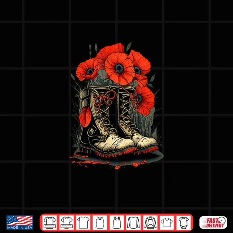 Design Memorial Day Red Poppy Flower Military Boots July Fourth Shirt