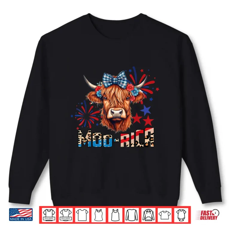 Sweatshirt Moorica Highland Cow July Fourth Memorial Day Patriotic Shirt