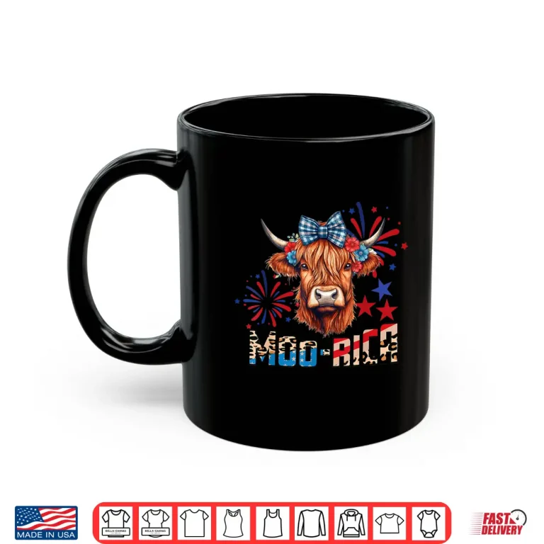 Mug Moorica Highland Cow July Fourth Memorial Day Patriotic Shirt