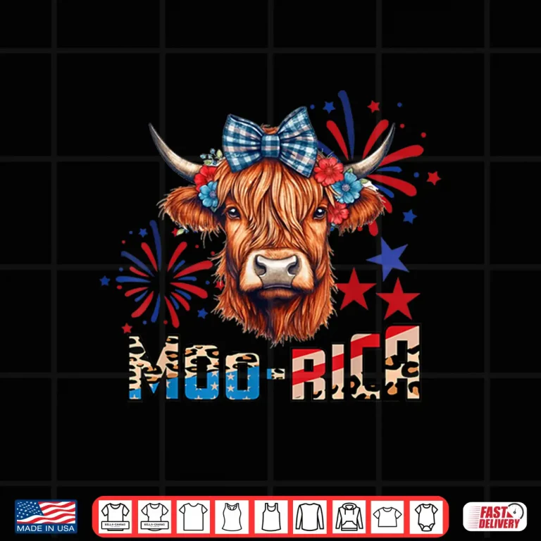 Design Moorica Highland Cow July Fourth Memorial Day Patriotic Shirt