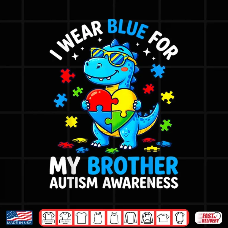 Design Autism Dinosaur I Wear Blue For My Brother Dino Puzzle Shirt