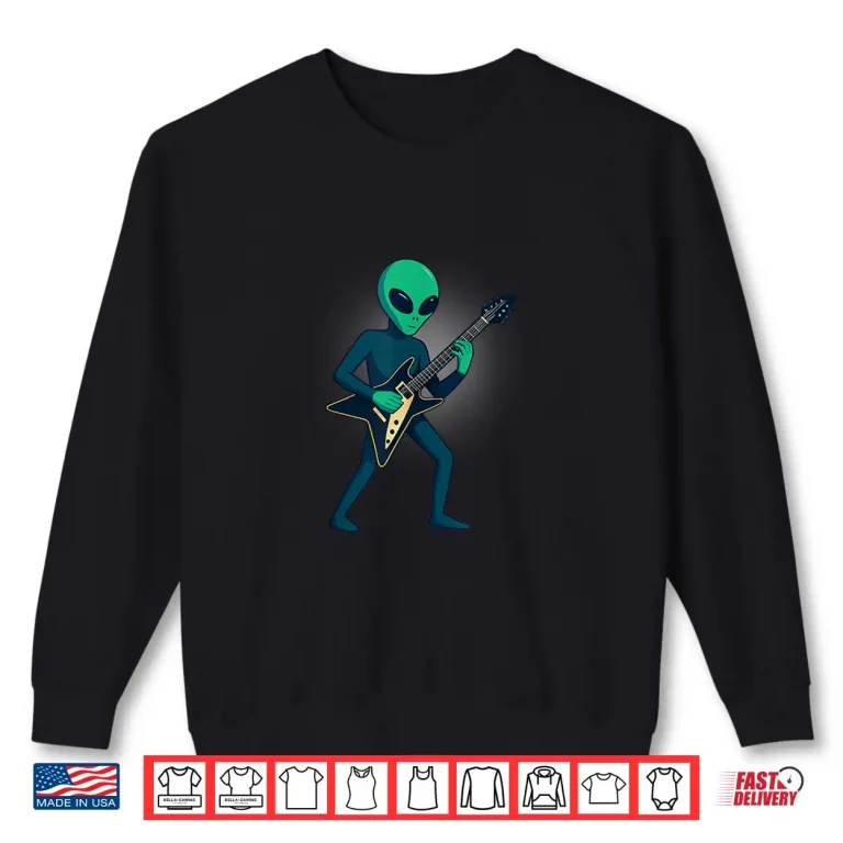 Sweatshirt Alien Playing Electric Guitar Funny Music Graphic Shirt