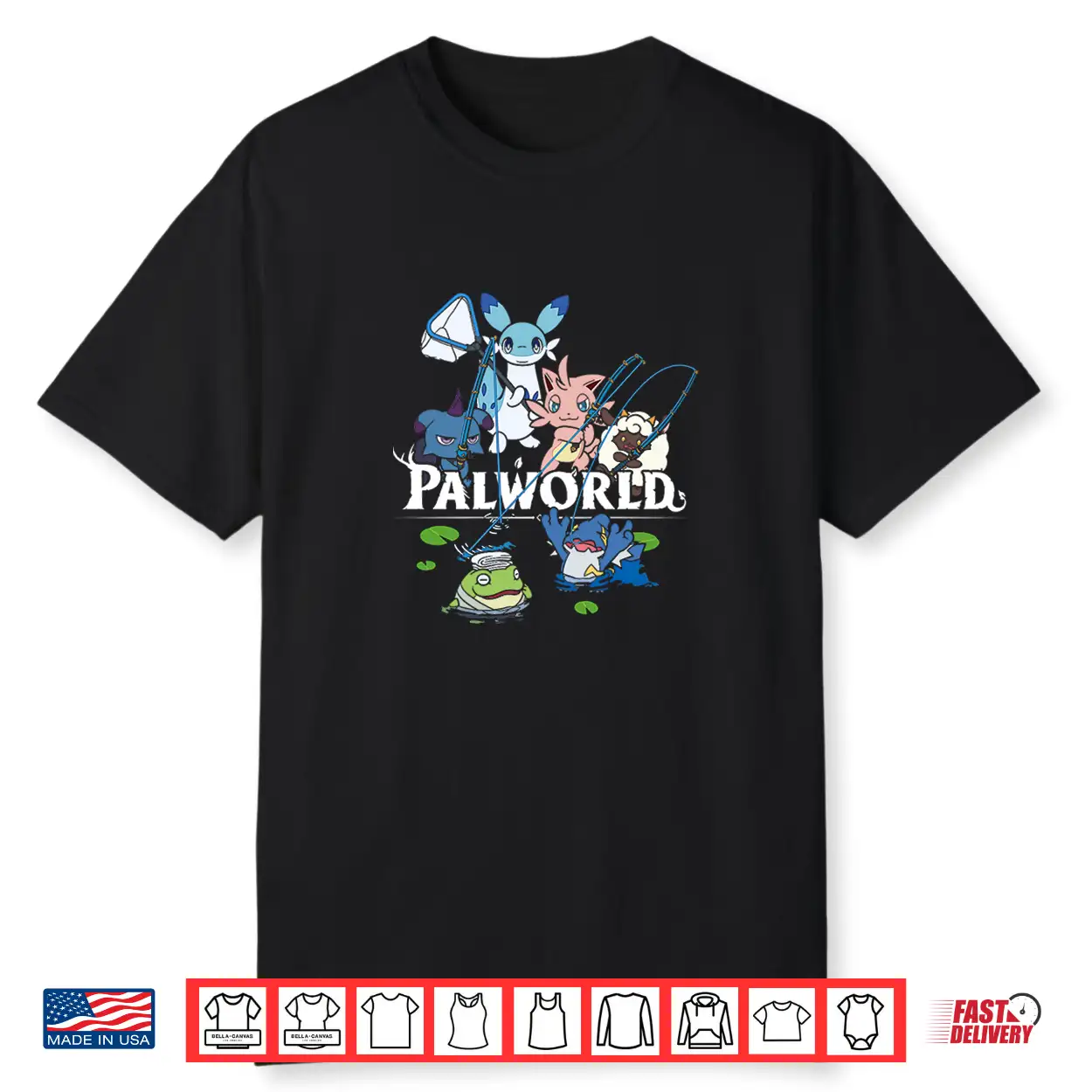 Palworld Characters Fishing Scene Cute Video Game Shirt Palworld Characters Fishing Scene Cute Video Game Shirt