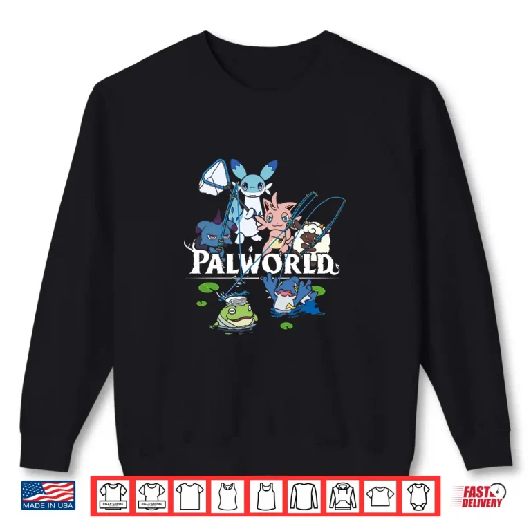Palworld Characters Fishing Scene Cute Video Game Shirt 2 Sweatshirt Palworld Characters Fishing Scene Cute Video Game Shirt