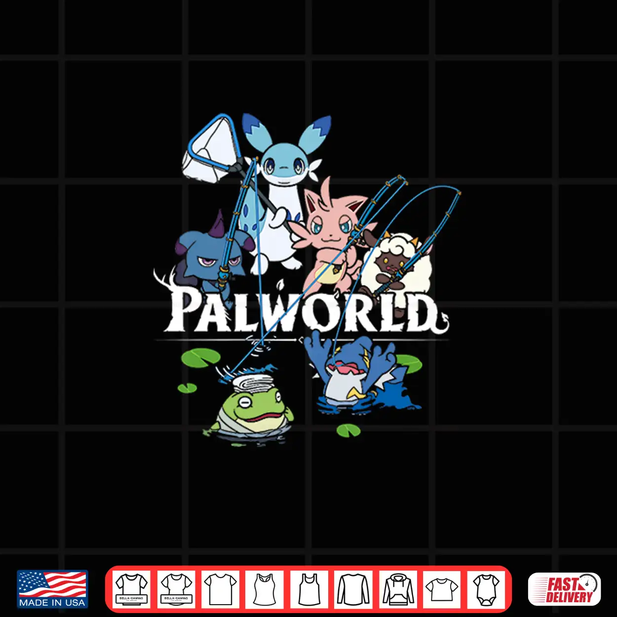 Palworld Characters Fishing Scene Cute Video Game Shirt Palworld Characters Fishing Scene Cute Video Game Shirt