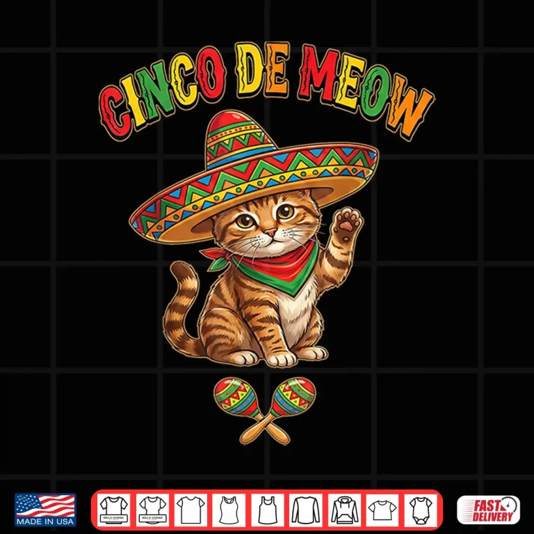 Design Funny Sombrero Cinco De Meow Kitten Fiesta Cute Cat Mexican Shirt