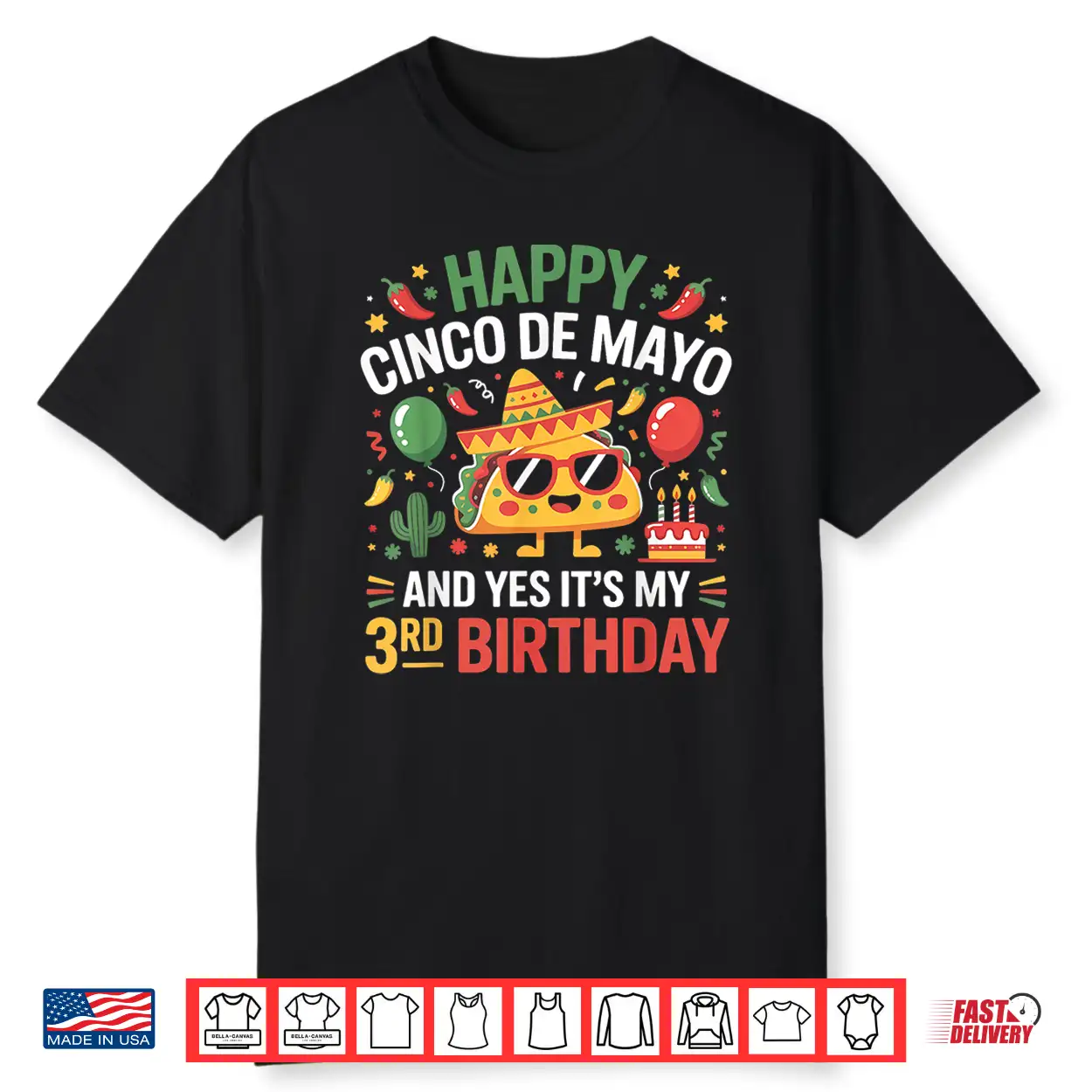 Happy Cinco De Mayo 2026 Yes It’S My 3Rd Birthday Kids Shirt Happy Cinco De Mayo 2026 Yes It’S My 3Rd Birthday Kids Shirt