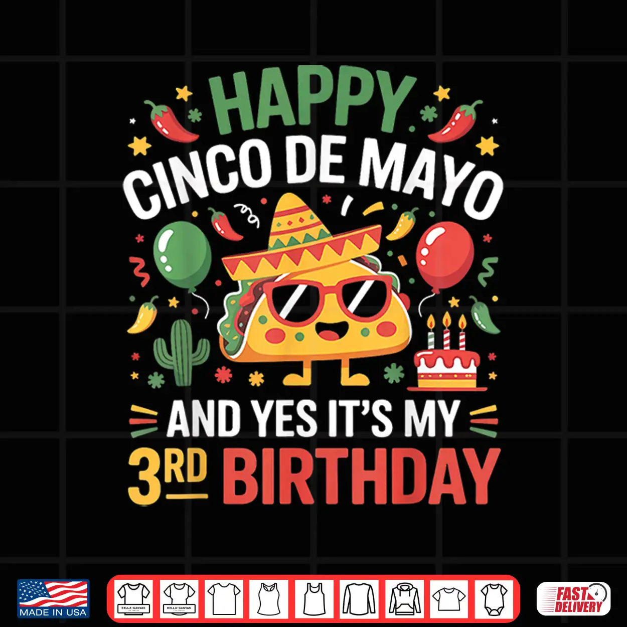 Happy Cinco De Mayo 2026 Yes It’S My 3Rd Birthday Kids Shirt Happy Cinco De Mayo 2026 Yes It’S My 3Rd Birthday Kids Shirt