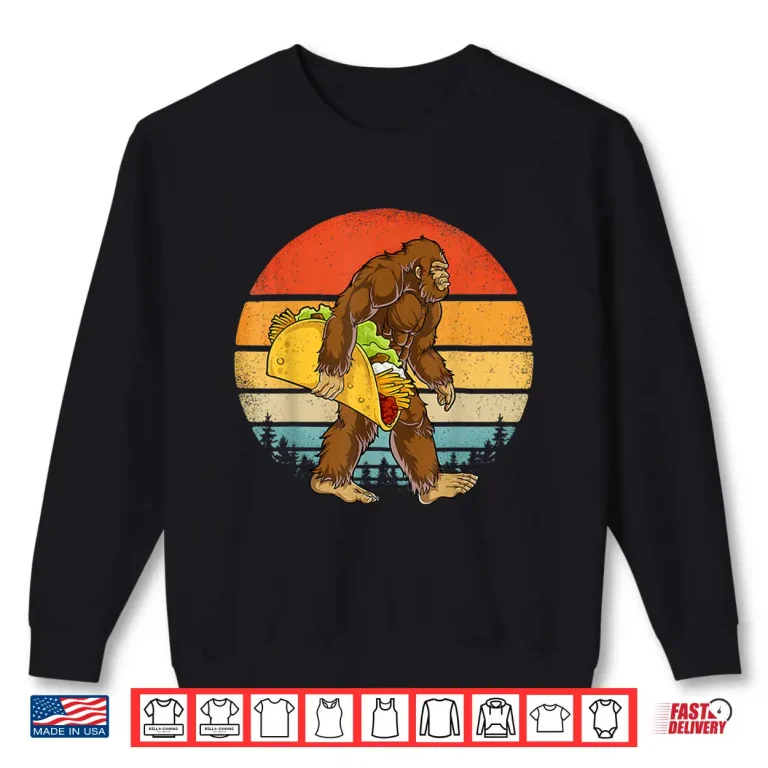 Sweatshirt Bigfoot Carrying Taco Funny Cinco de Mayo Boys Men Sasquatch Shirt