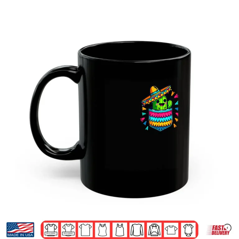 Mug Cactus Pinata Pocket Cinco De Mayo Mexican Party Cute Boys Shirt