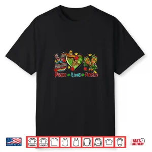 Womens Peace Love Fiesta Heart Leopard Mexican Cinco De Mayo Party Shirt