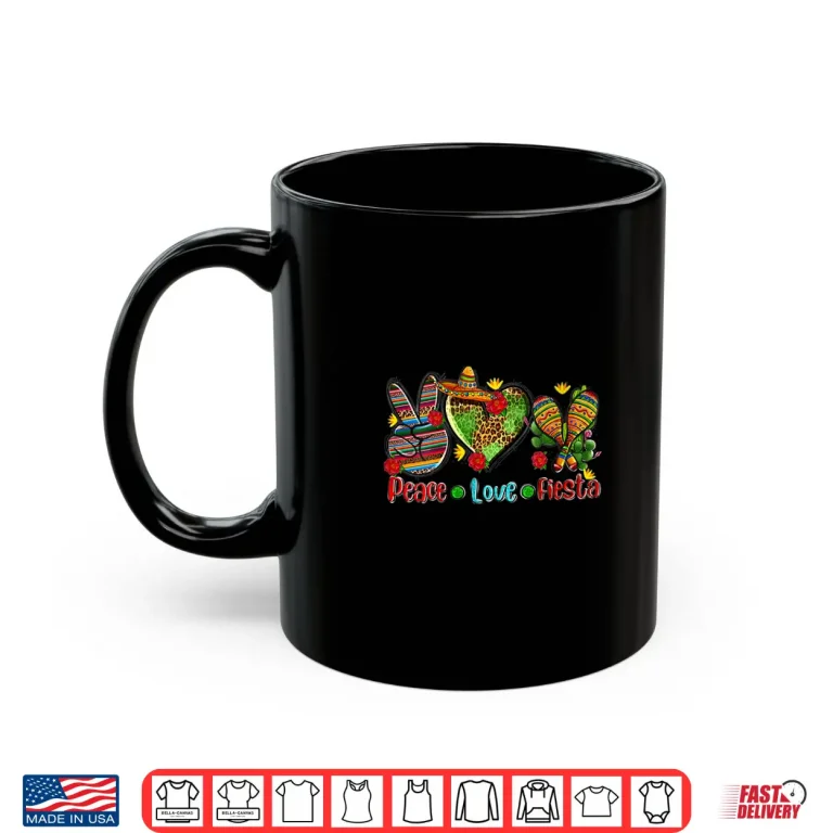 Mug Womens Peace Love Fiesta Heart Leopard Mexican Cinco De Mayo Party Shirt
