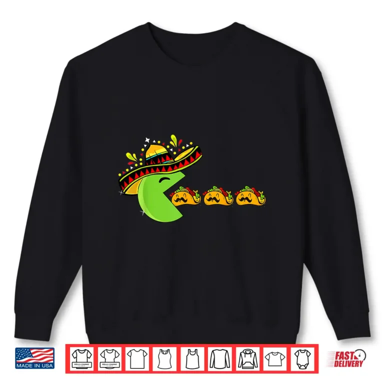 Sweatshirt Sombrero Eating Funny Tacos with Mustaches Cinco de Mayo Shirt