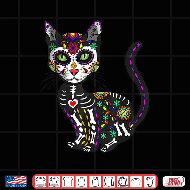 Design Cute Sugar Skull Mexican Cat Halloween Day Of The Dead Shirt