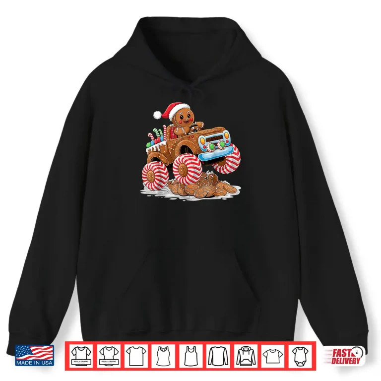 Hoodie Monster Truck Gingerbread Man Christmas Baking Shirt